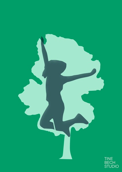 Tine Bech illustrated a girl leaping with joy as she turns into a tree.