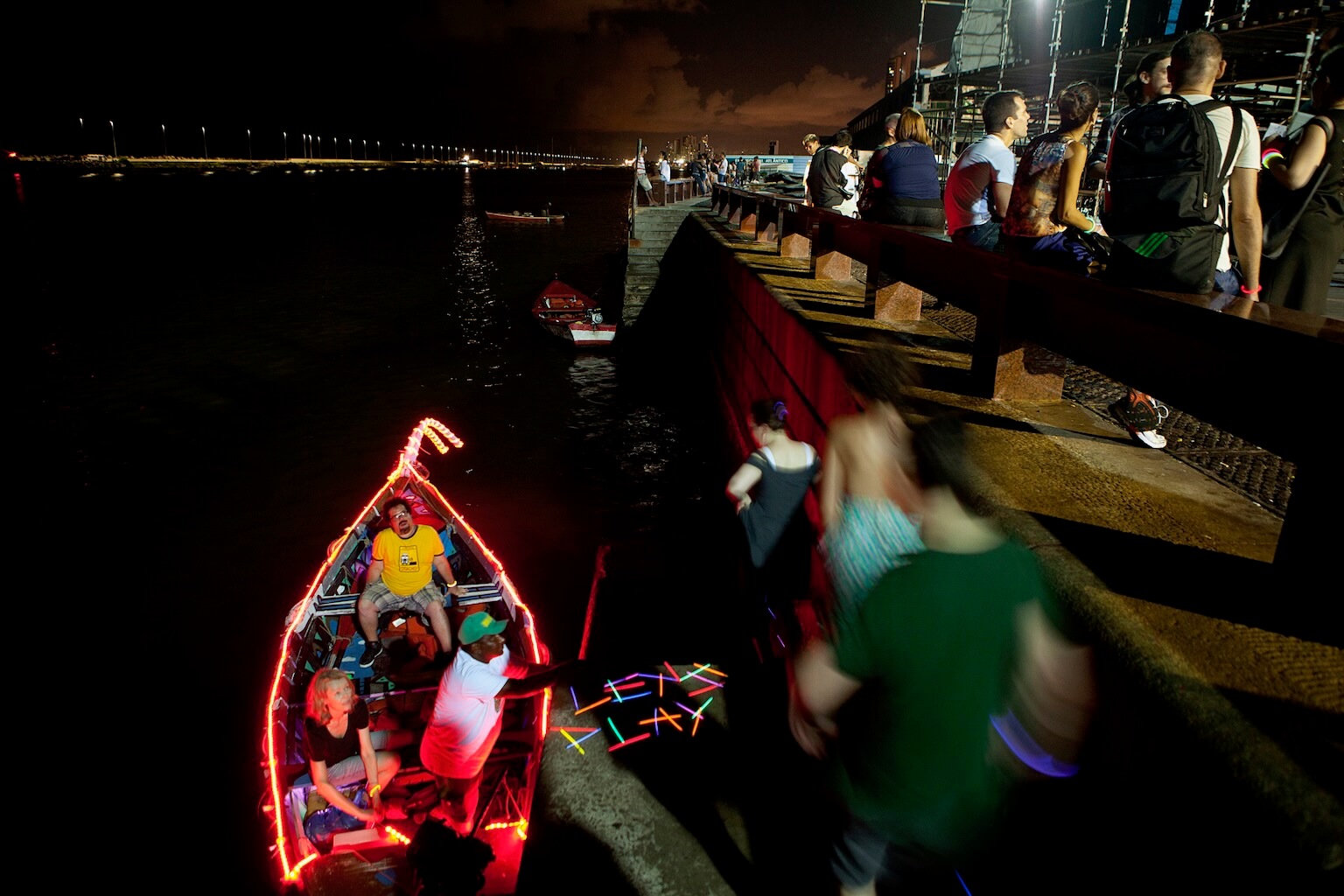 Tine gets ready to launch an illuminated river boat in Brazil.