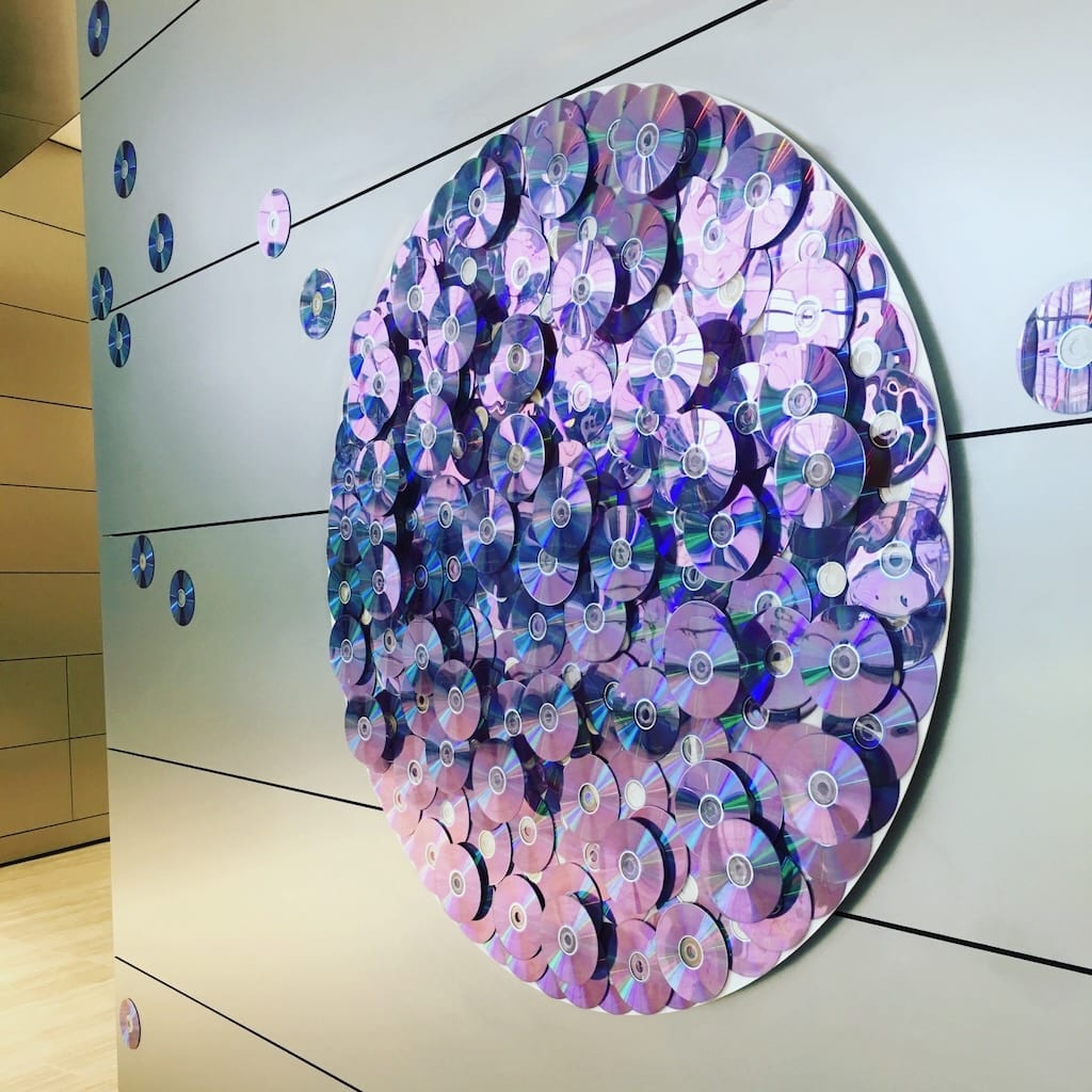 Beautiful hues of purple and blue are created by layers of reflective discs.