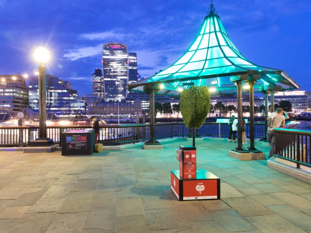 London Bridge City Pier was transformed by Tine's colourfully illuminated pavilions.