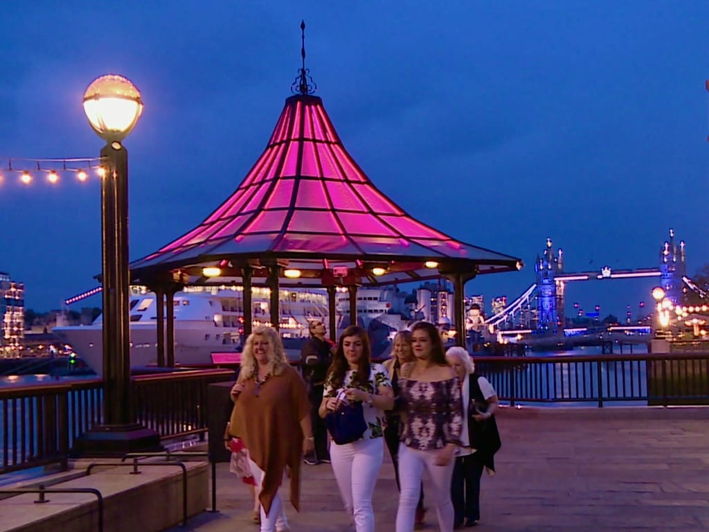 London Bridge City Pier was transformed by Tine's colourfully illuminated pavilions.