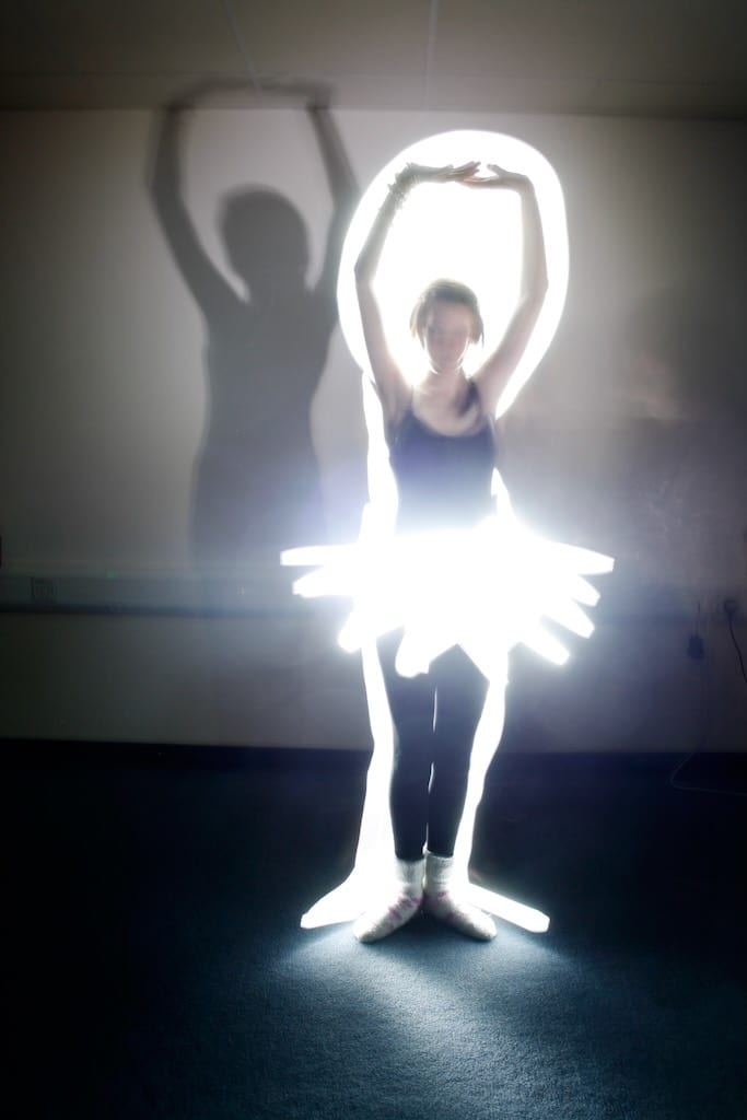 An experimental image of light art created by youths in one of Tine's workshops.