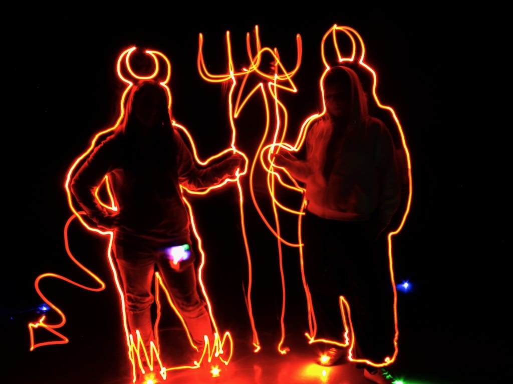 An experimental image of light art created by youths in one of Tine's workshops.