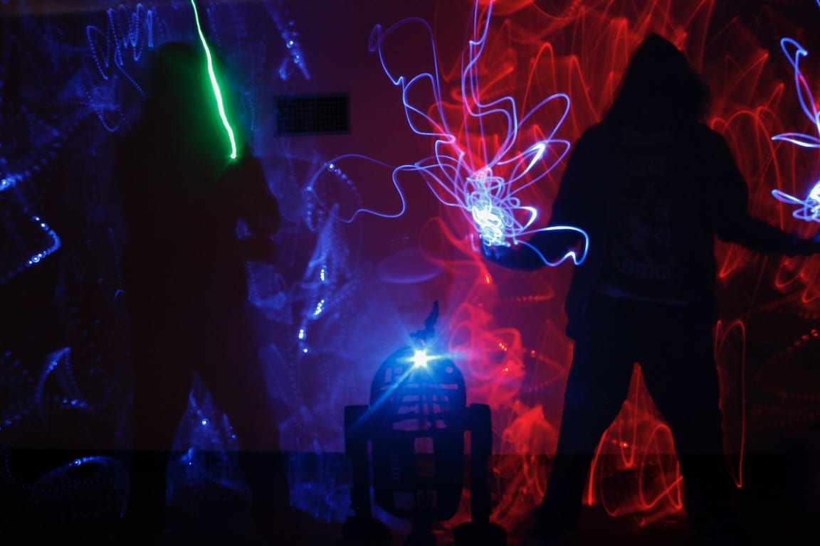 An experimental image of light art created by youths in one of Tine's workshops.