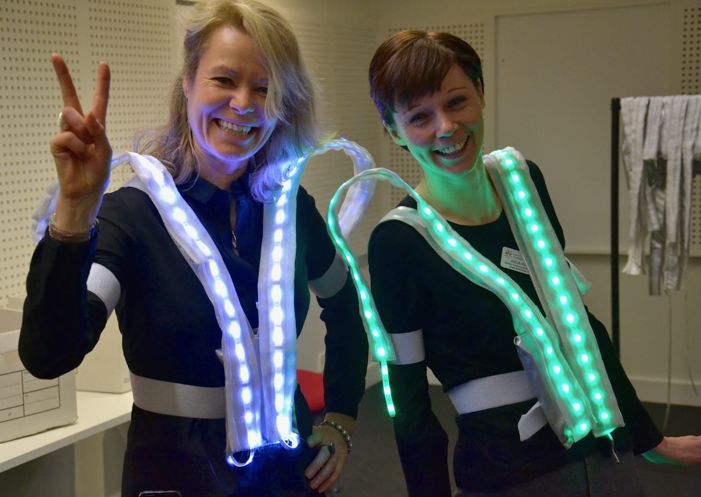 Happy faces show the joy of Tine's interactive light art game.