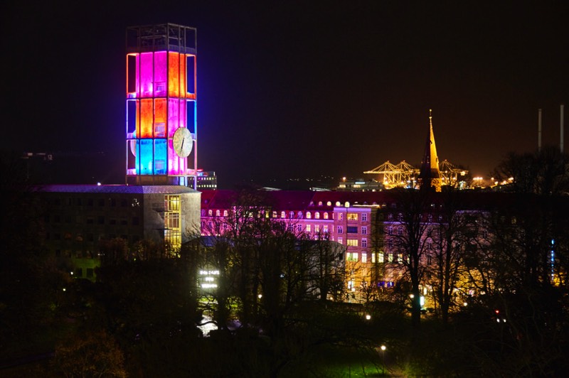 Photograph of We Believe: a dual-site interactive light installation