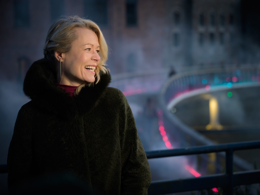 Tine Bech proudly launches Pink Enchantment at the Bristol Light Festival.